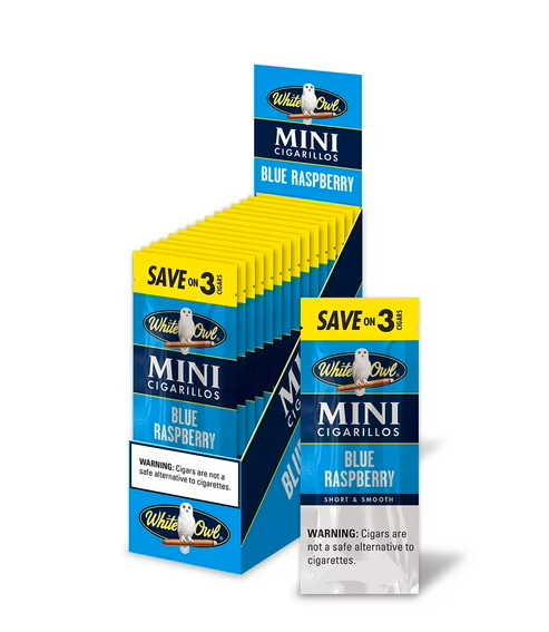 White Owl Mini Blue Raspberry (15 Packs of 3 - Total 45)
